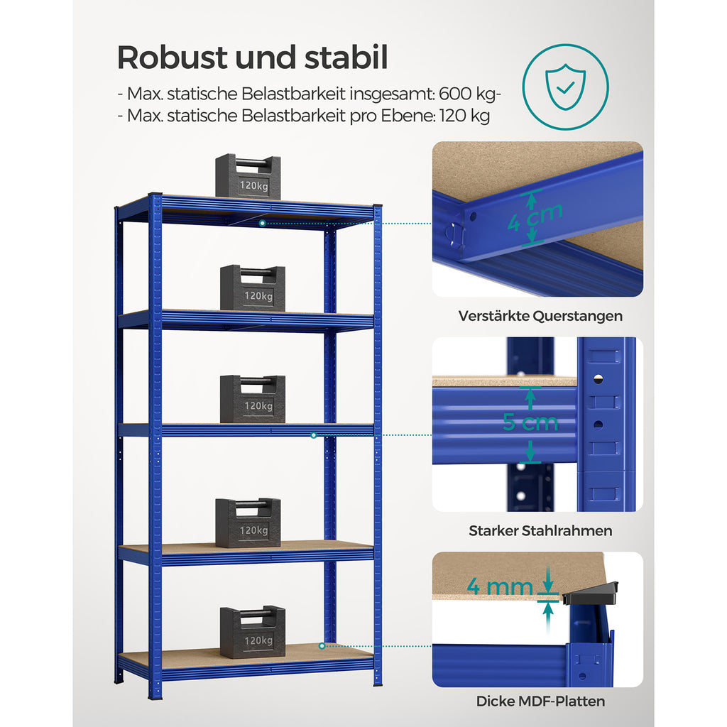 2er Set Lagerregal 200 cm hoch blau