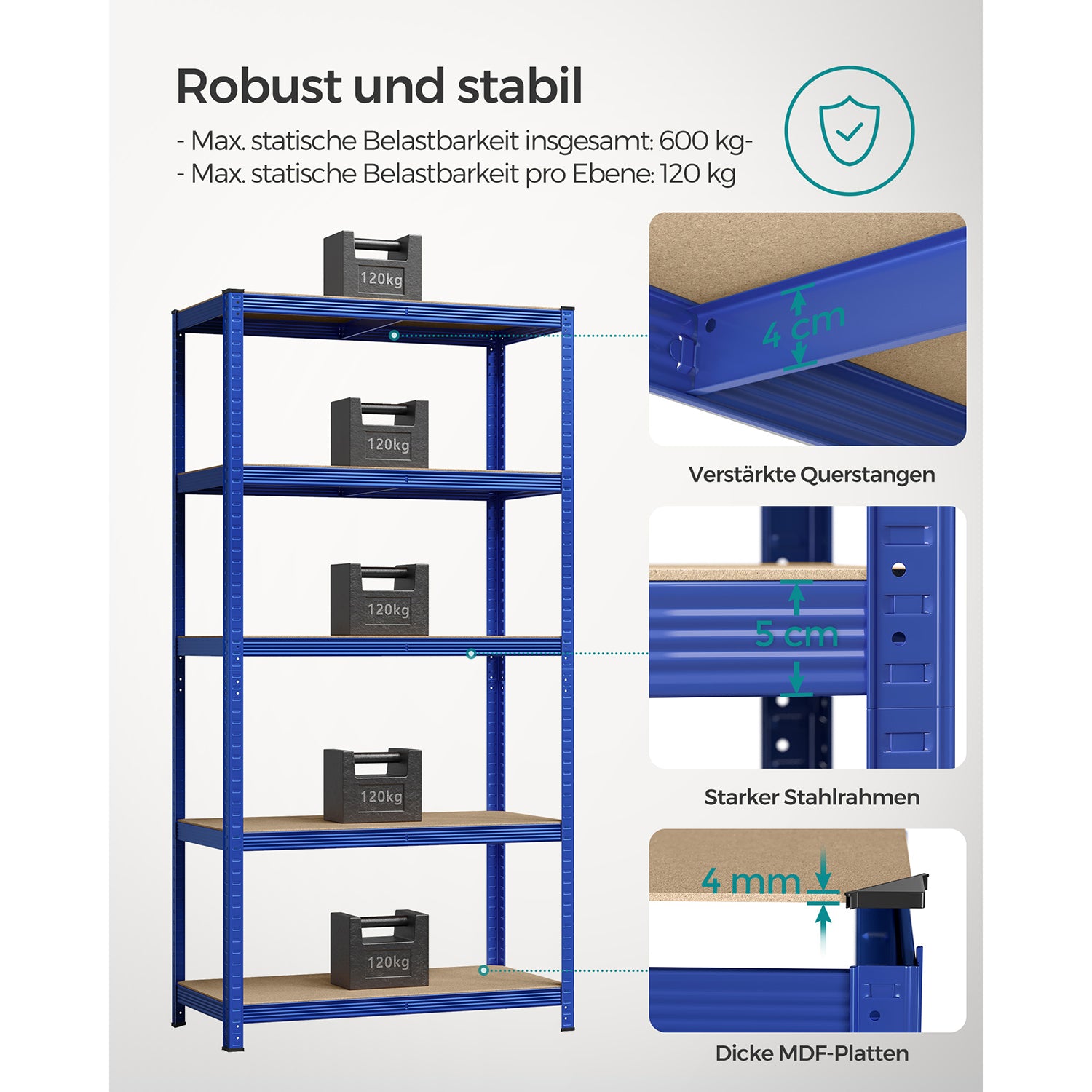 2er Set Lagerregal 200 cm hoch blau
