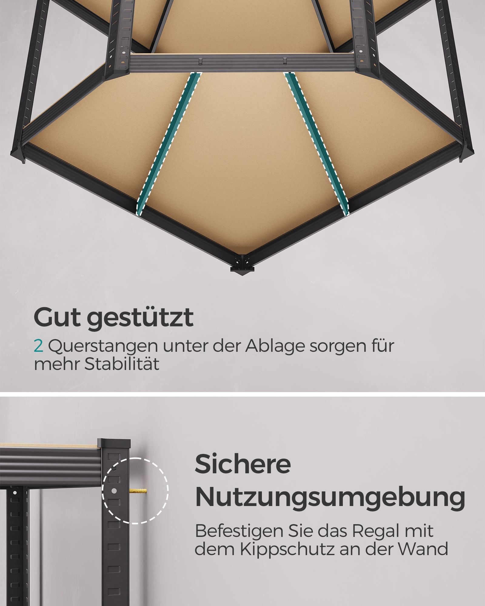 Eckregal-Set 4 Ebenen aus Metall tintenschwarz-naturbeige