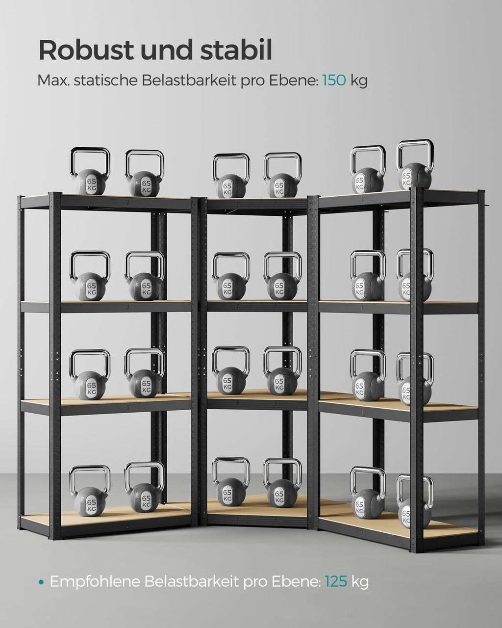 Eckregal-Set 4 Ebenen aus Metall tintenschwarz-naturbeige