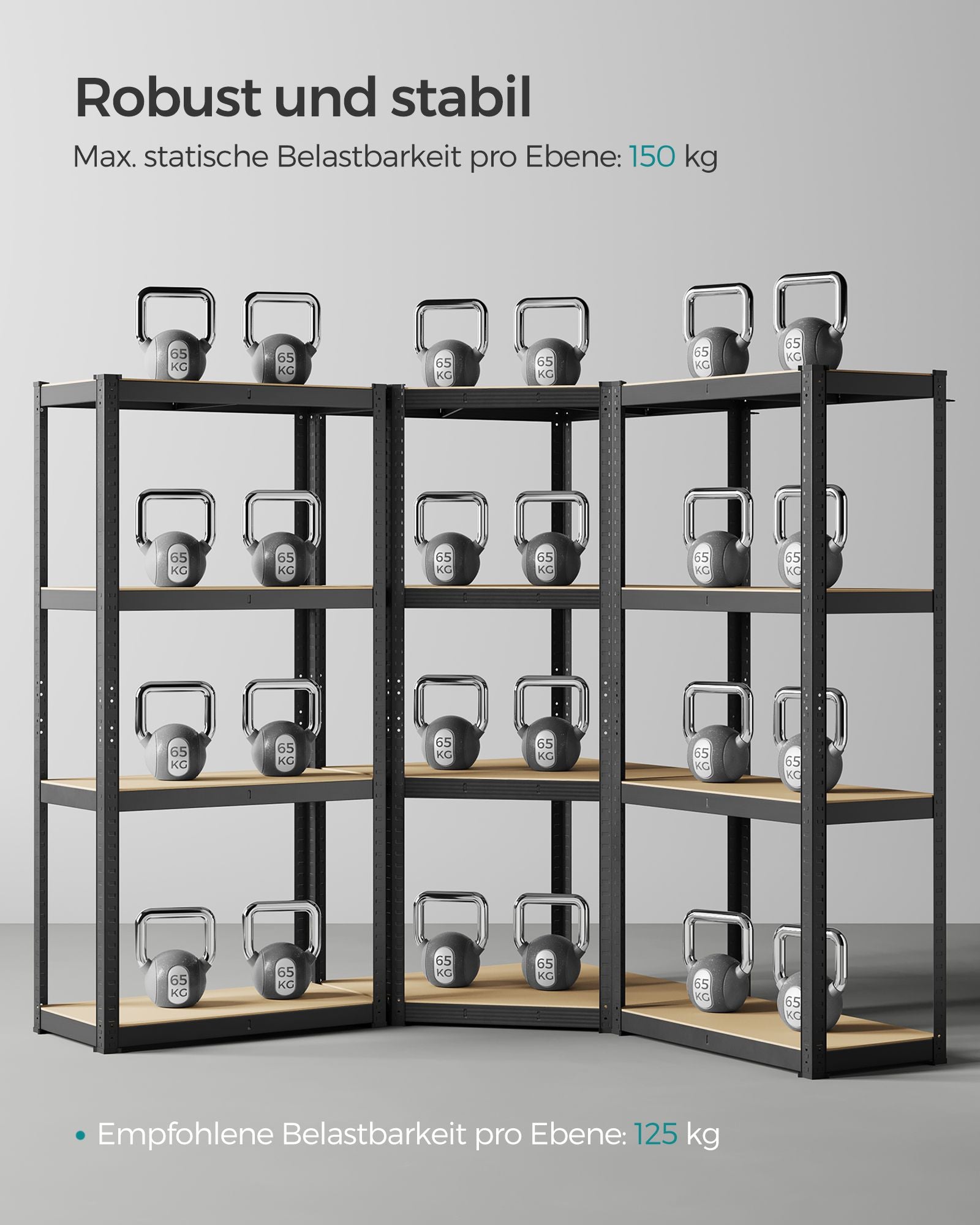 Eckregal-Set 4 Ebenen aus Metall tintenschwarz-naturbeige