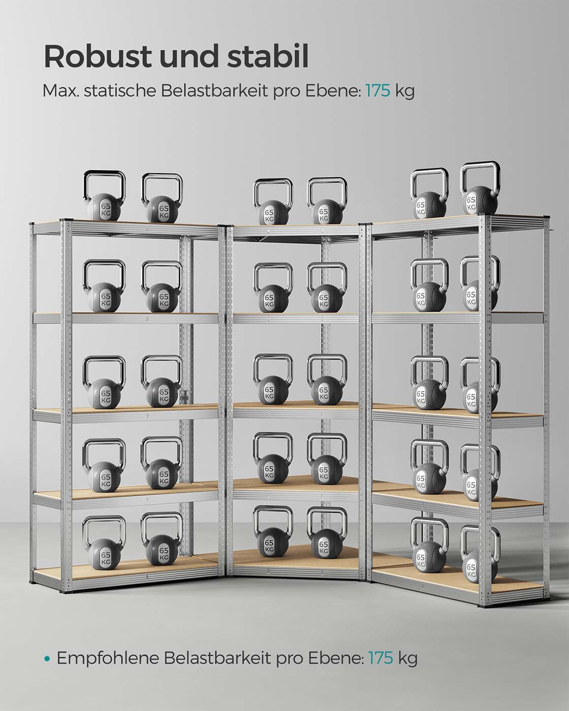 Eckregal-Set mit 5 Ebenen bis 2625 kg belastbar