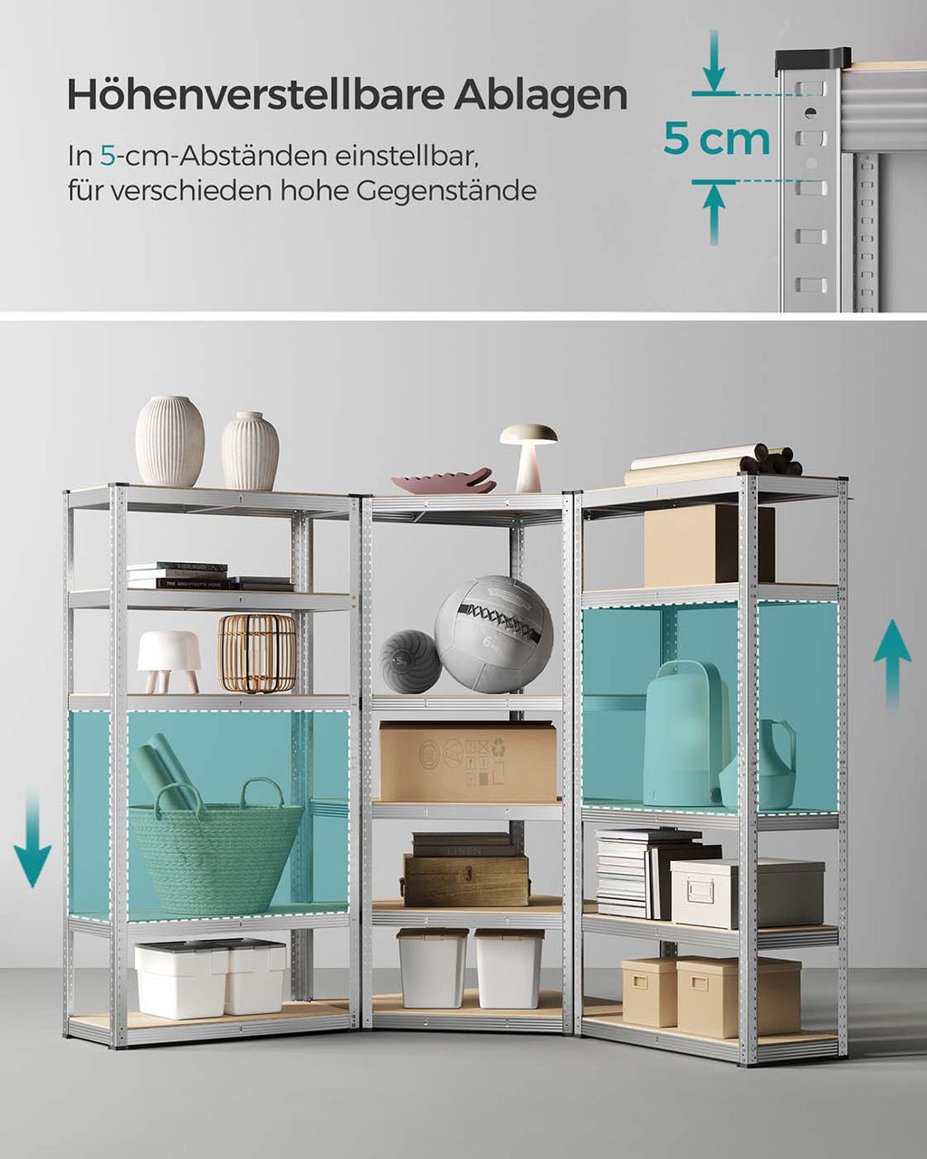 Eckregal-Set mit 5 Ebenen bis 2625 kg belastbar