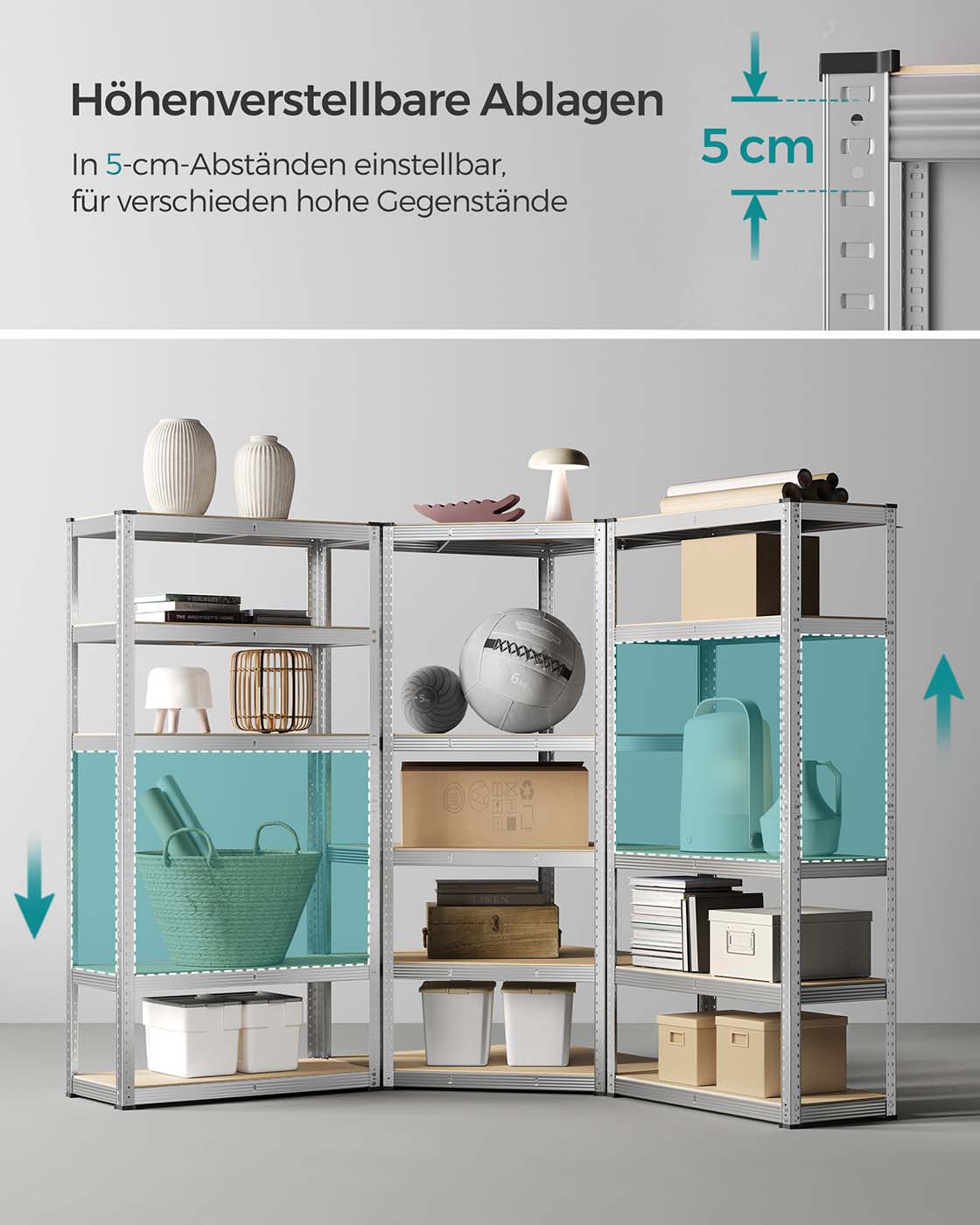 Eckregal-Set mit 5 Ebenen bis 2625 kg belastbar