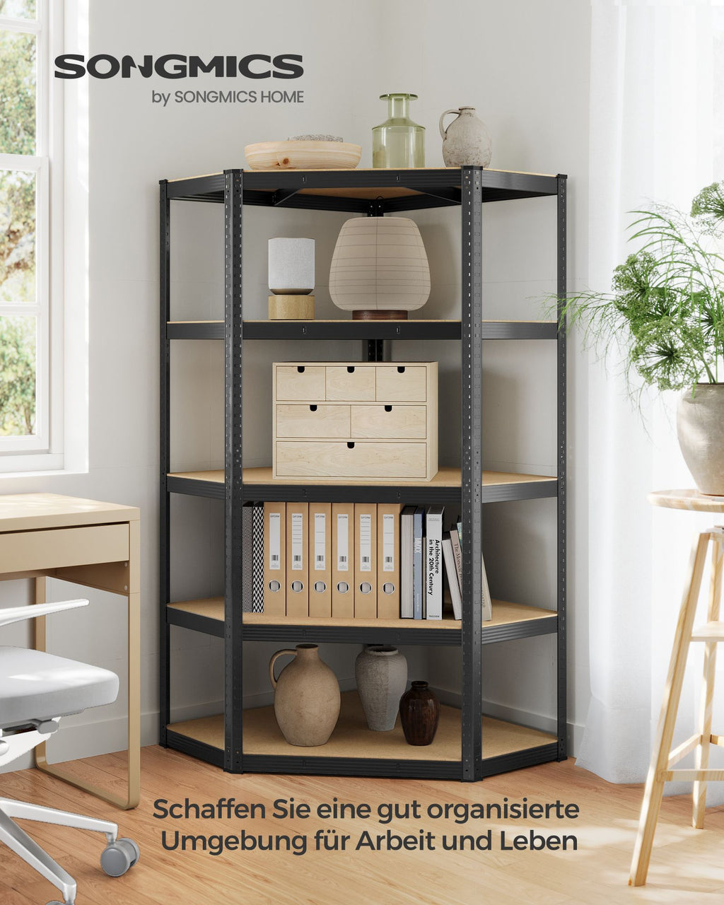 Eckregal bis 875 kg belastbar tintenschwarz-naturbeige