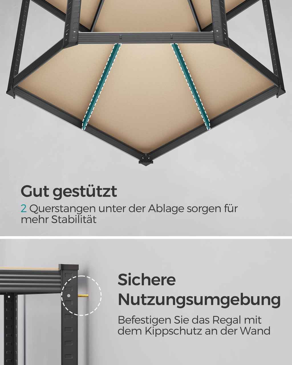Eckregal bis 875 kg belastbar tintenschwarz-naturbeige