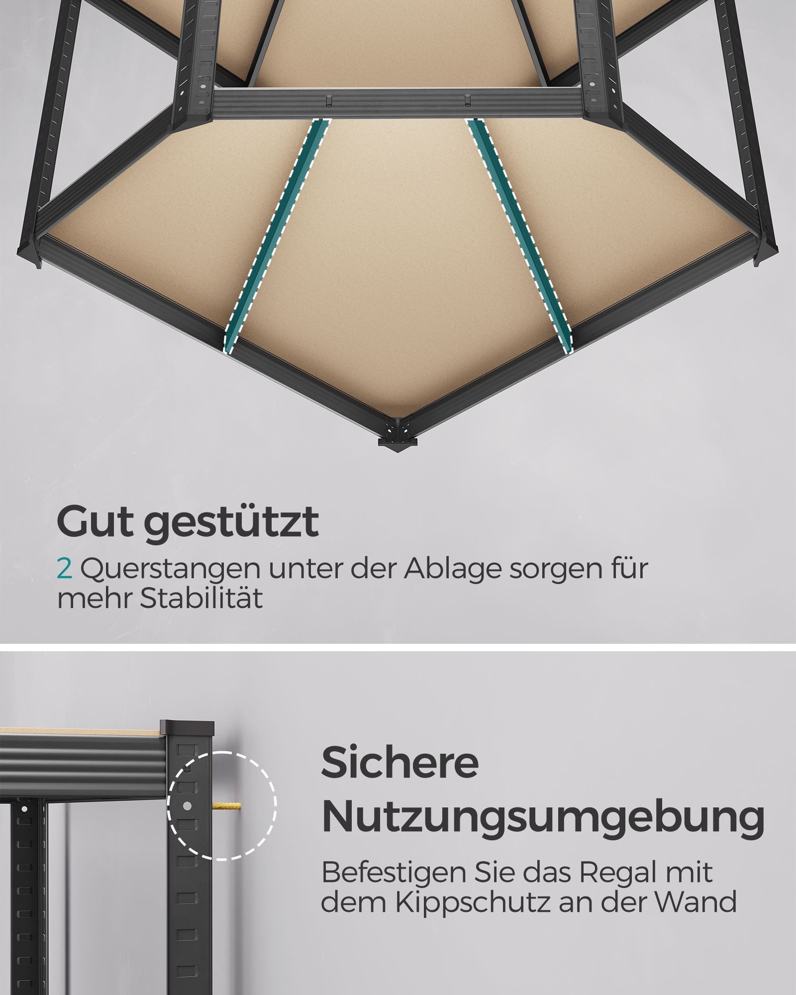 Eckregal bis 875 kg belastbar tintenschwarz-naturbeige