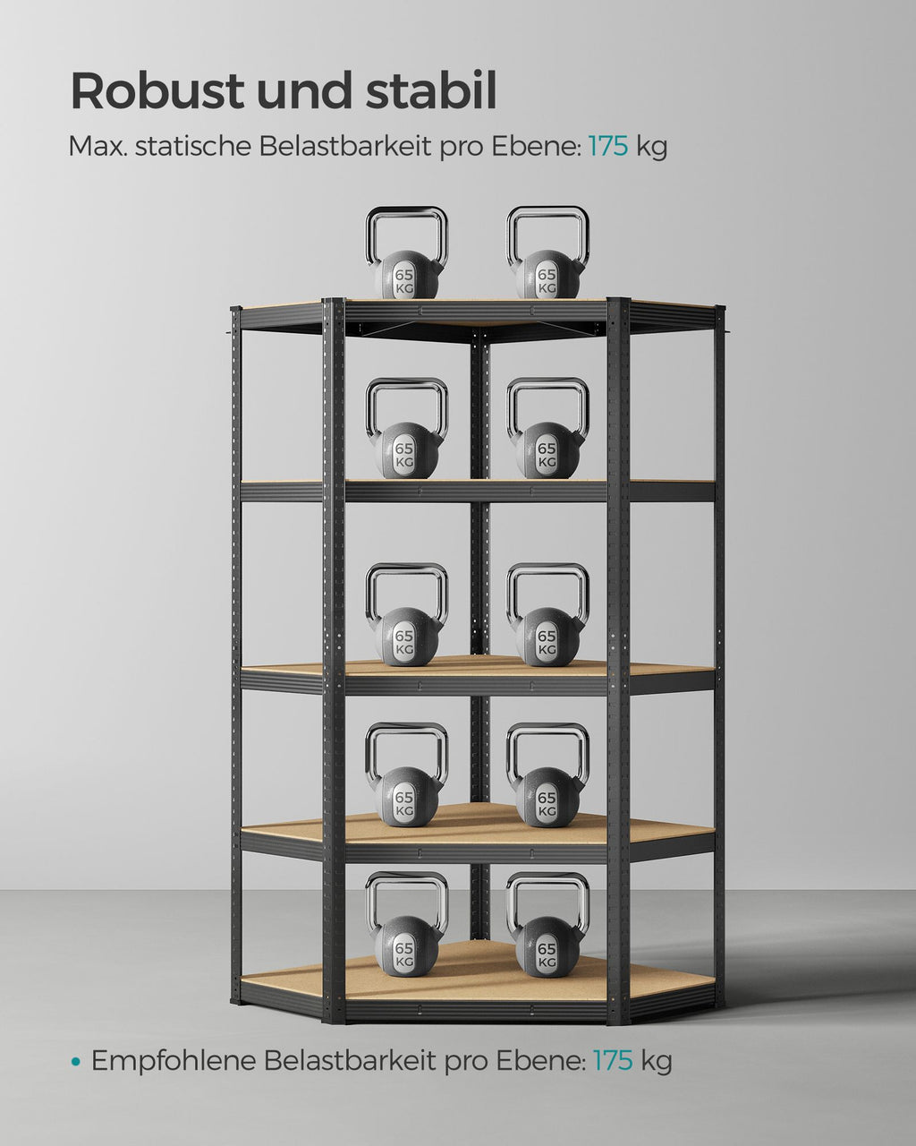 Eckregal bis 875 kg belastbar tintenschwarz-naturbeige