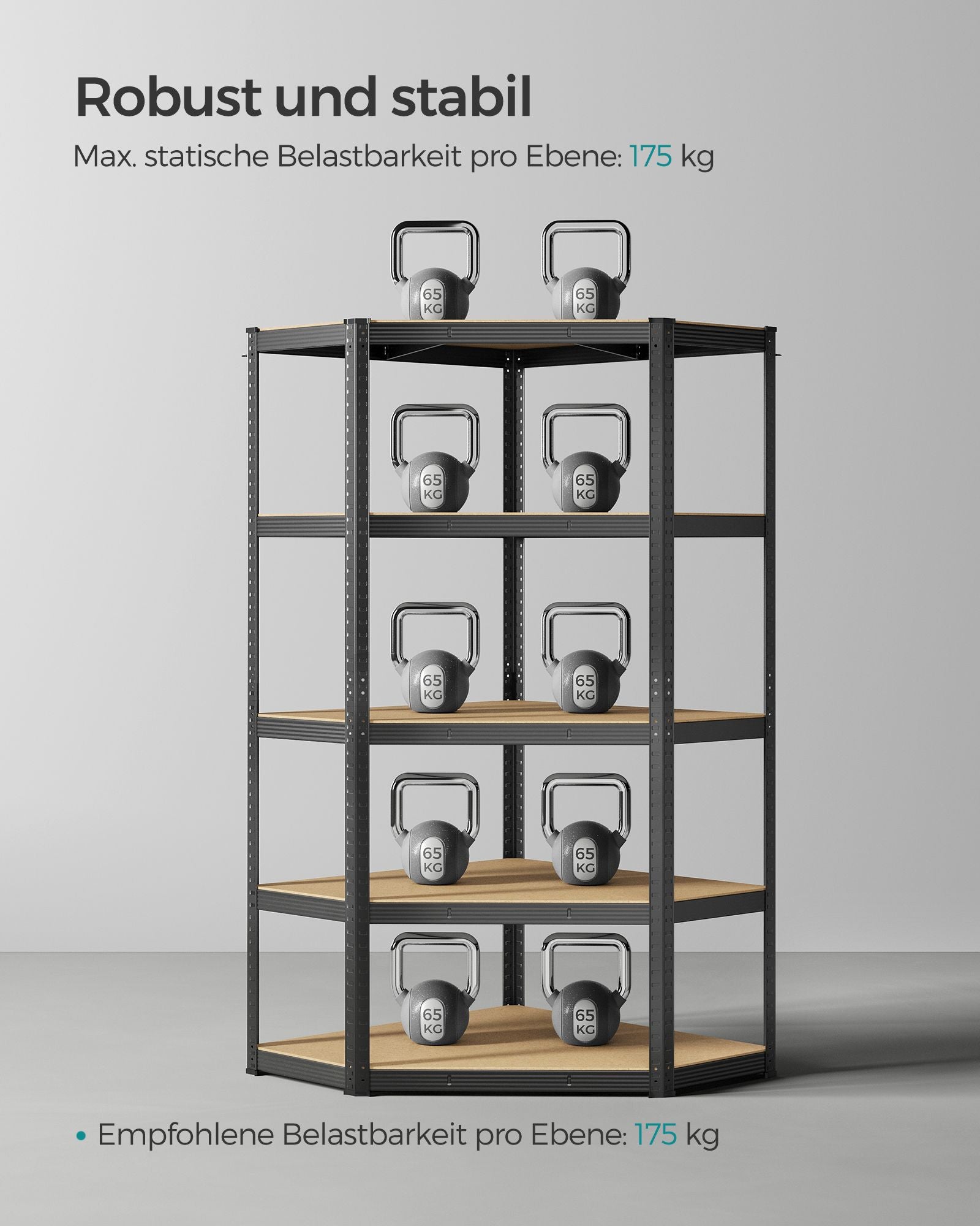 Eckregal bis 875 kg belastbar tintenschwarz-naturbeige