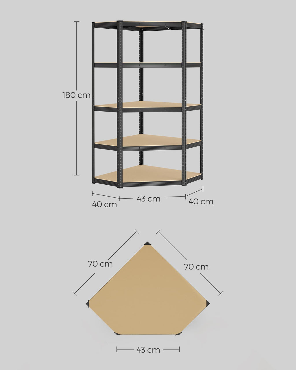 Eckregal bis 875 kg belastbar tintenschwarz-naturbeige
