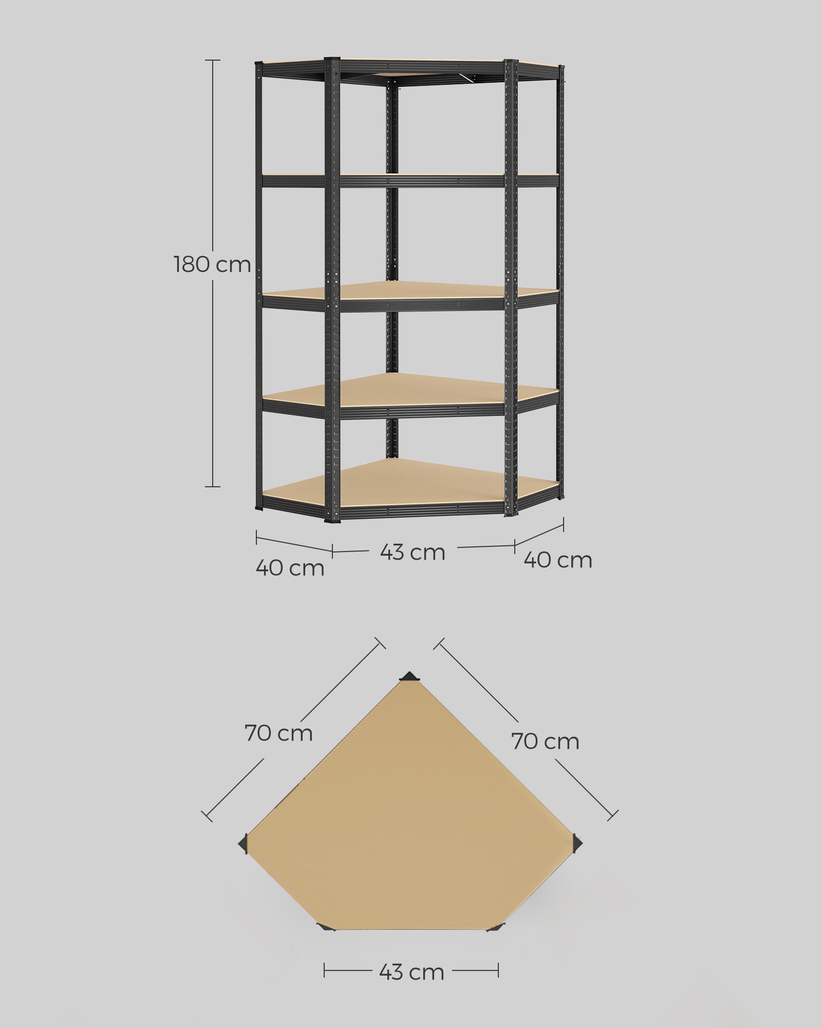 Eckregal bis 875 kg belastbar tintenschwarz-naturbeige