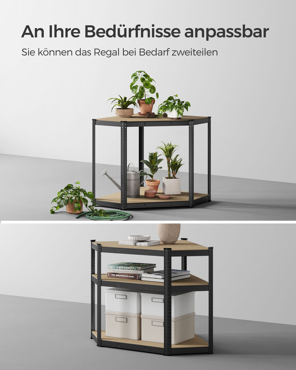 Eckregal bis 875 kg belastbar tintenschwarz-naturbeige