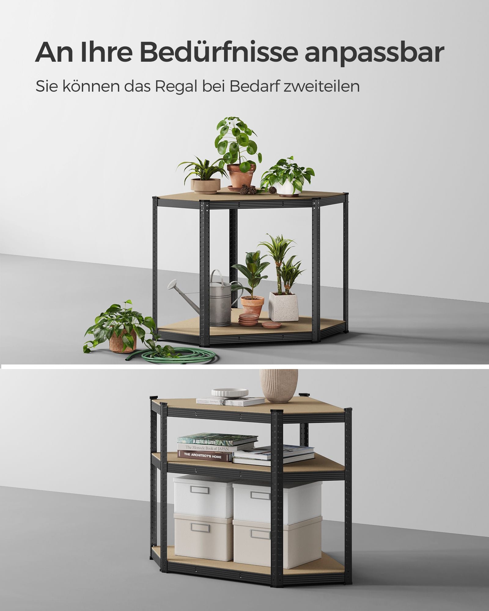 Eckregal bis 875 kg belastbar tintenschwarz-naturbeige