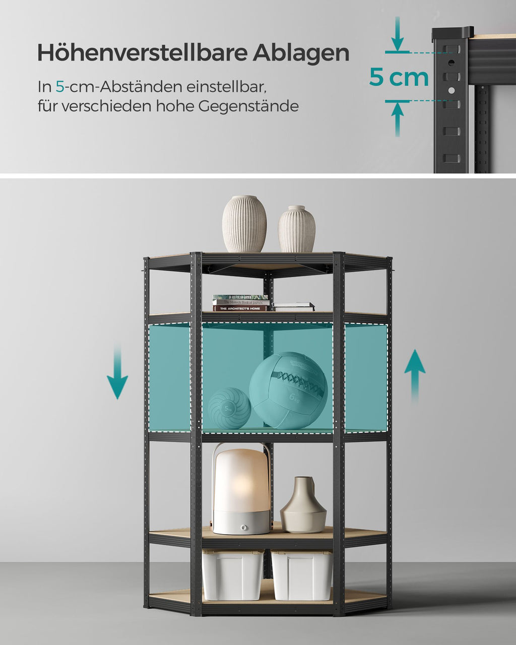 Eckregal bis 875 kg belastbar tintenschwarz-naturbeige