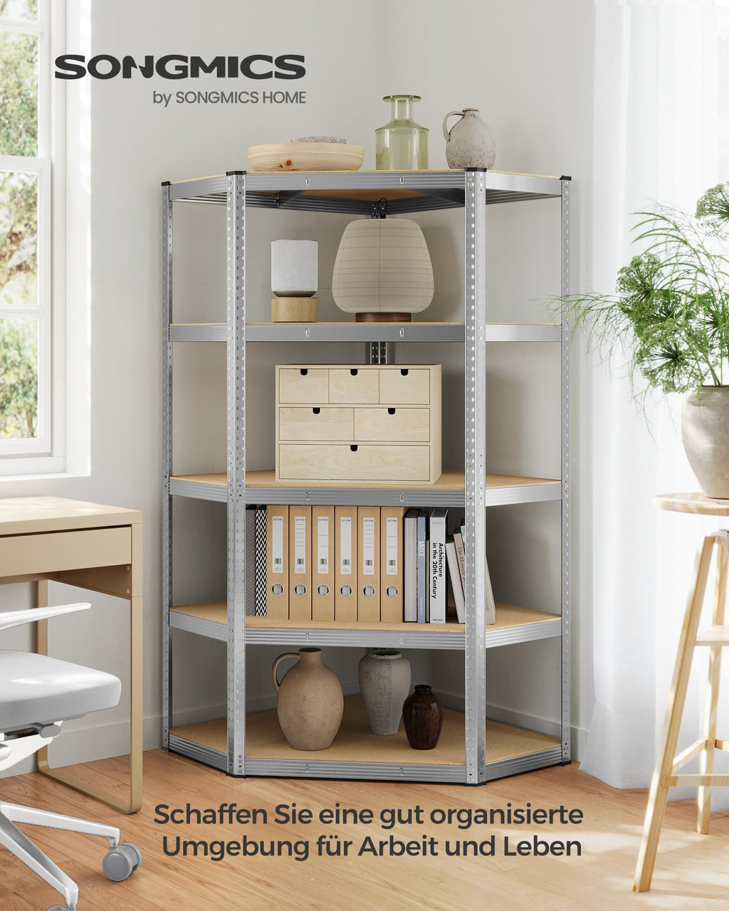 Eckregal bis 875 kg belastbar silbern-naturbeige