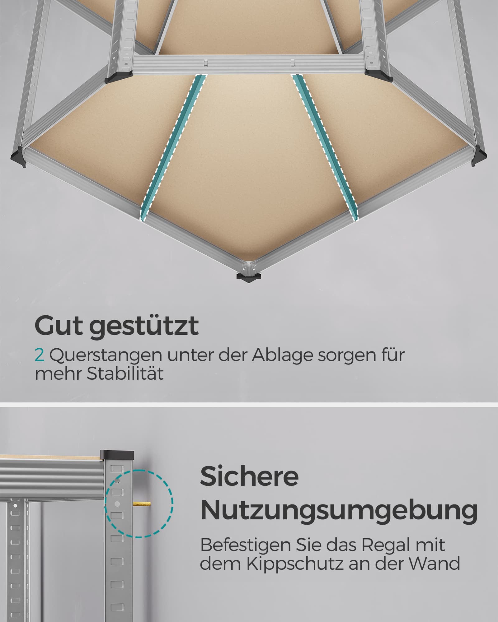 Eckregal bis 875 kg belastbar silbern-naturbeige