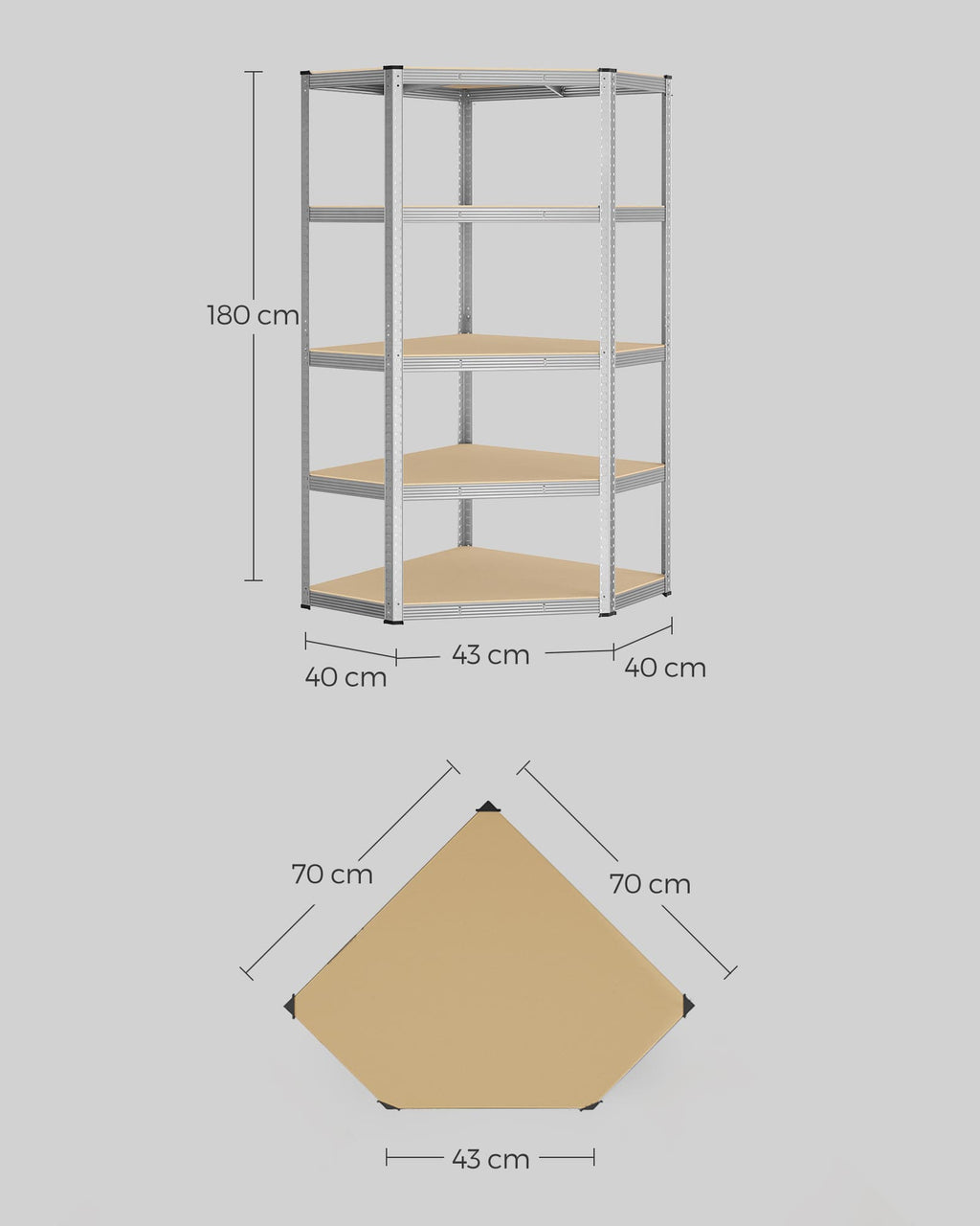 Eckregal bis 875 kg belastbar silbern-naturbeige