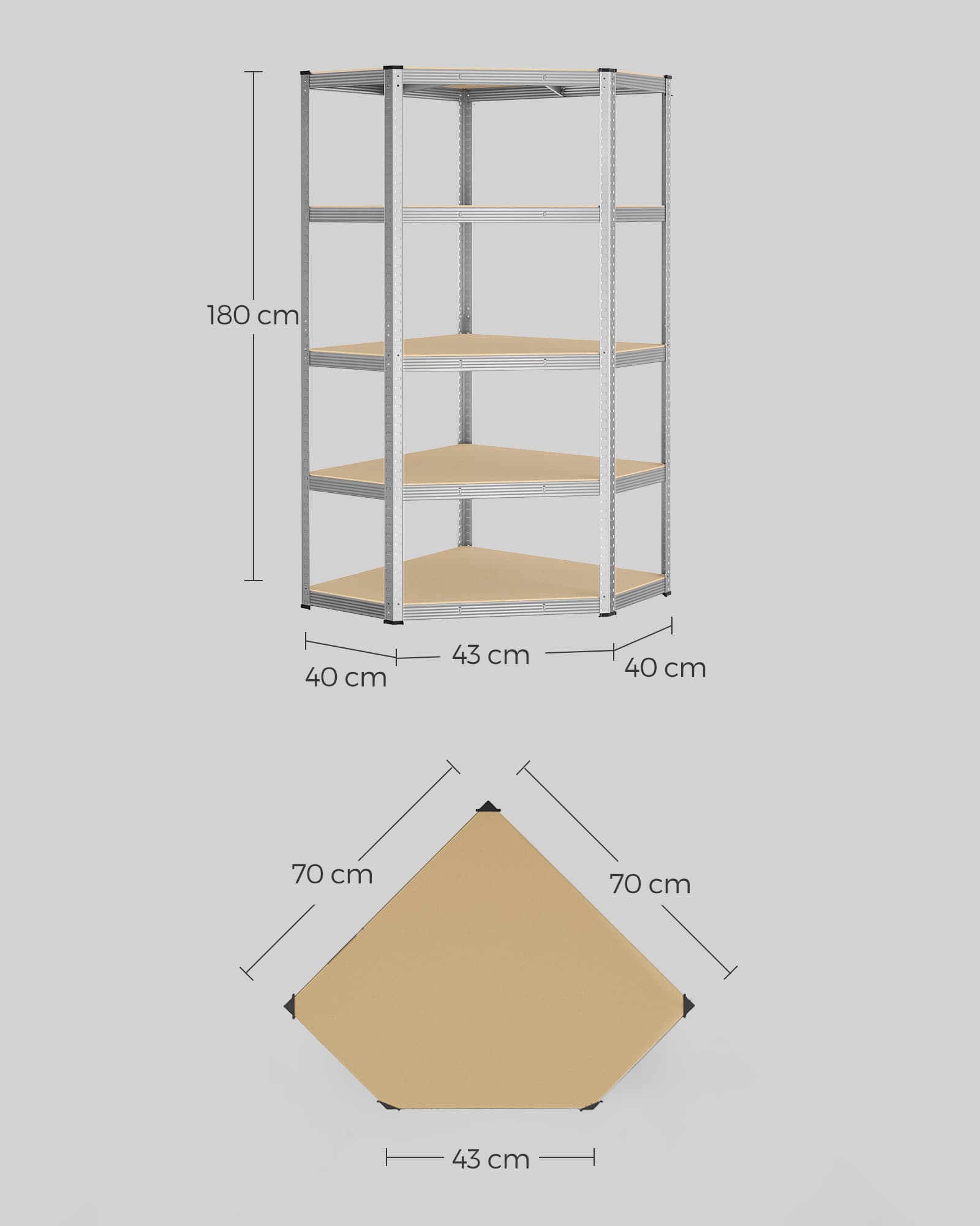 Eckregal bis 875 kg belastbar silbern-naturbeige