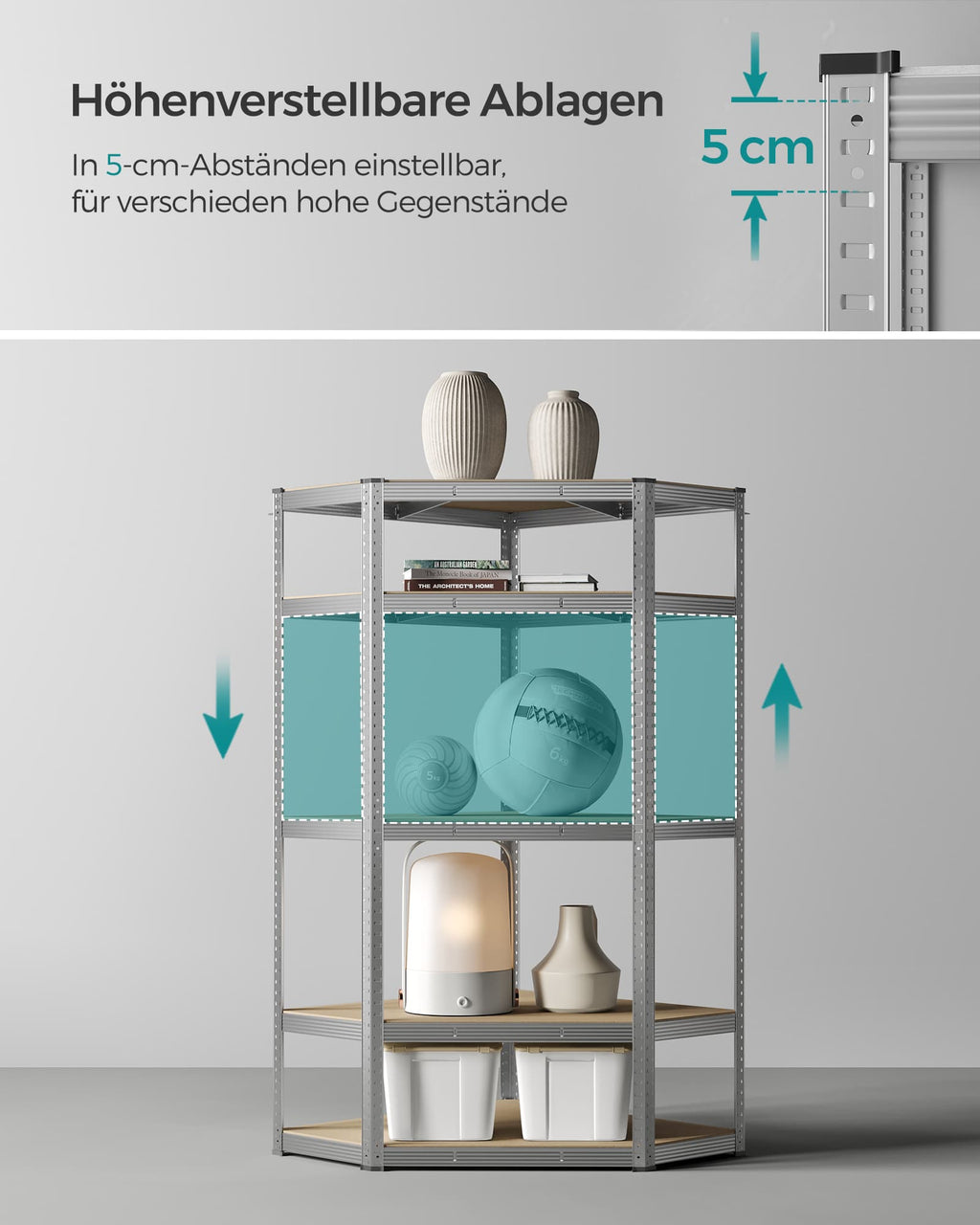 Eckregal bis 875 kg belastbar silbern-naturbeige