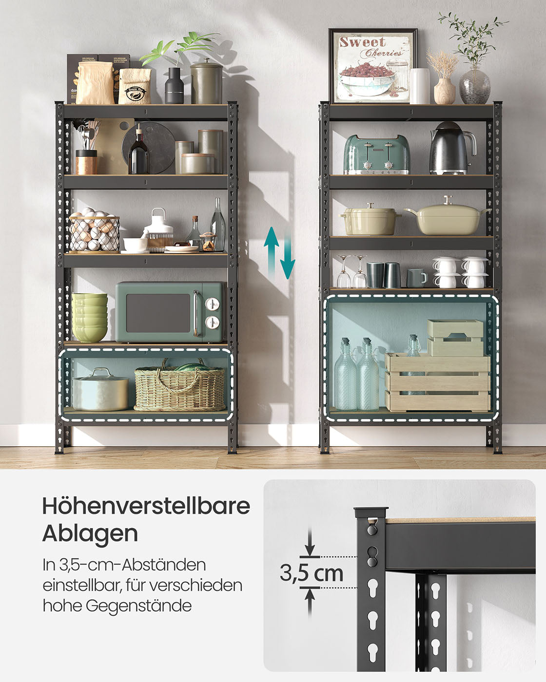 Schwerlastregal mit 5 Ablagen 30 x 75 x 150 cm schwarz
