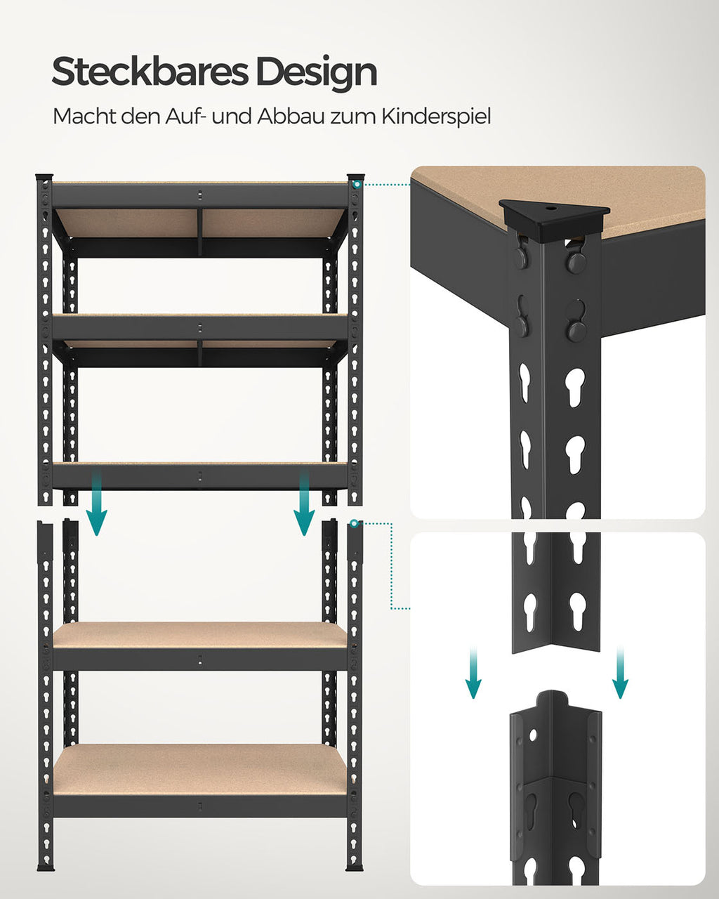 Schwerlastregal mit 5 Ablagen 30 x 75 x 150 cm schwarz