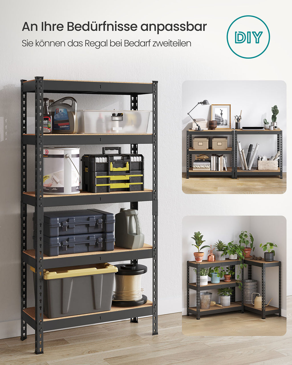 Schwerlastregal mit 5 Ablagen 30 x 75 x 150 cm schwarz