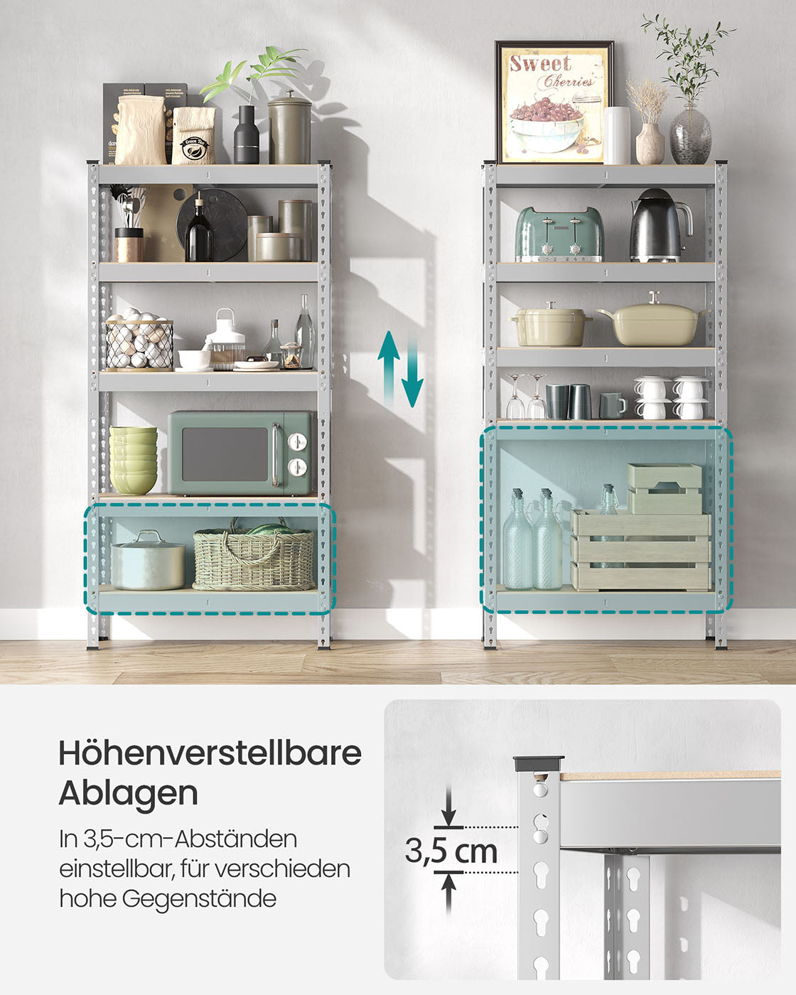 Schwerlastregal mit 5 Ablagen 30 x 75 x 150 cm silbern
