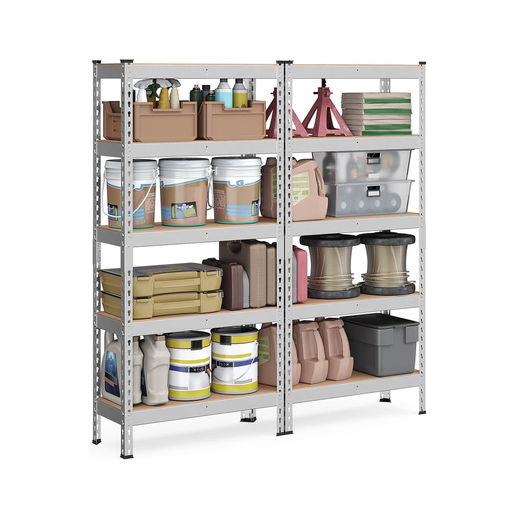 Schwerlastregal 2er Set mit 5 Ablagen 30 x 75 x 150 cm silbern