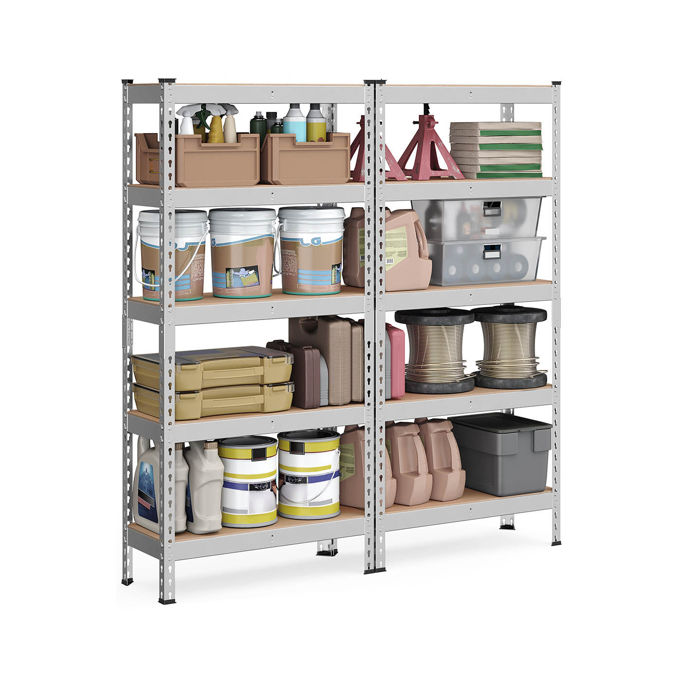 Schwerlastregal 2er Set mit 5 Ablagen 30 x 75 x 150 cm silbern