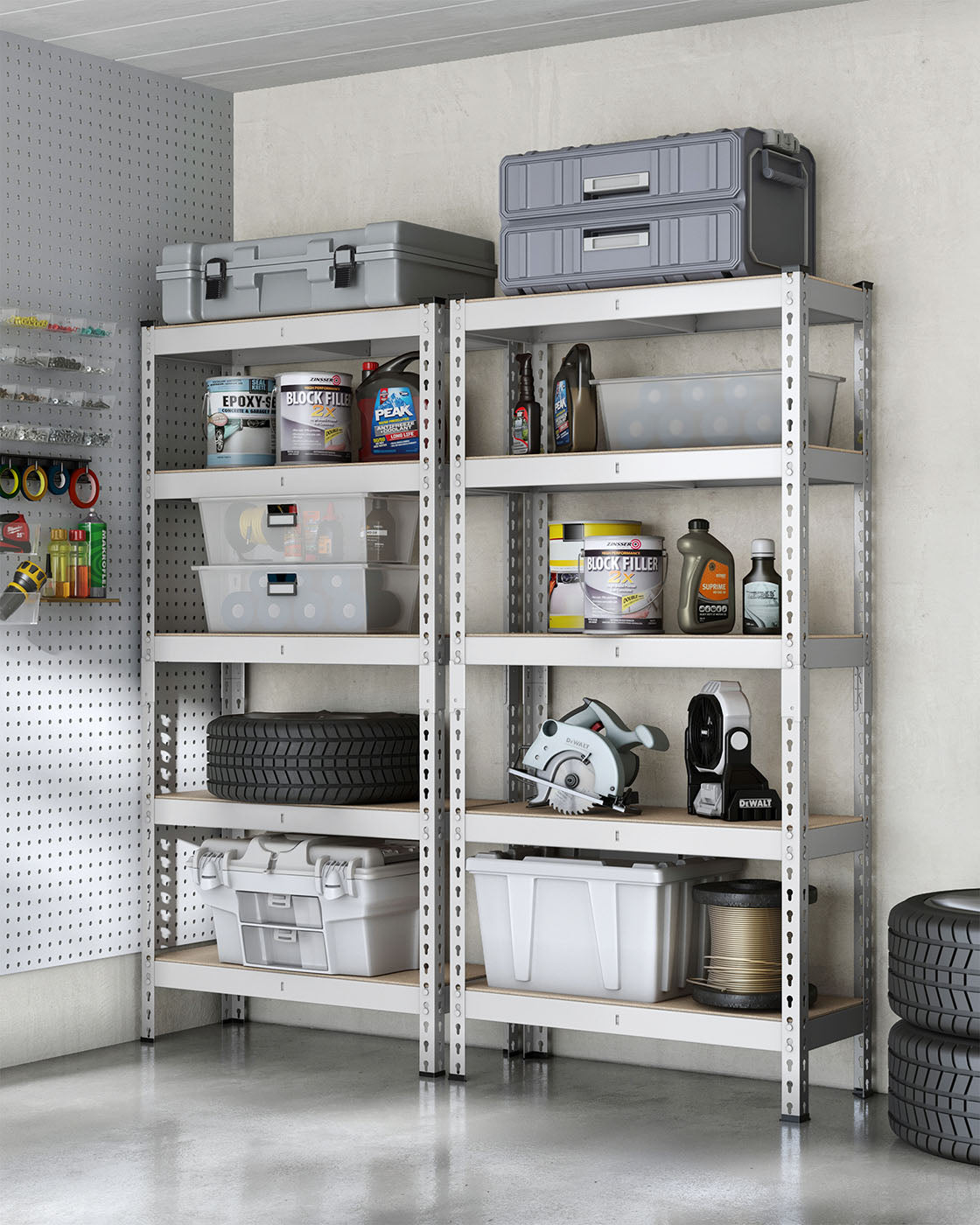 Schwerlastregal 2er Set mit 5 Ablagen 30 x 75 x 150 cm silbern