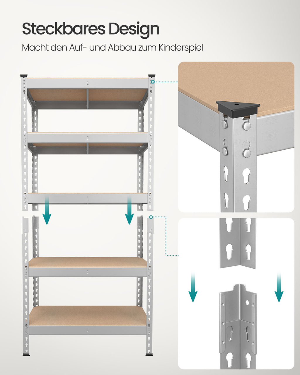 Schwerlastregal 2er Set mit 5 Ablagen 30 x 75 x 150 cm silbern