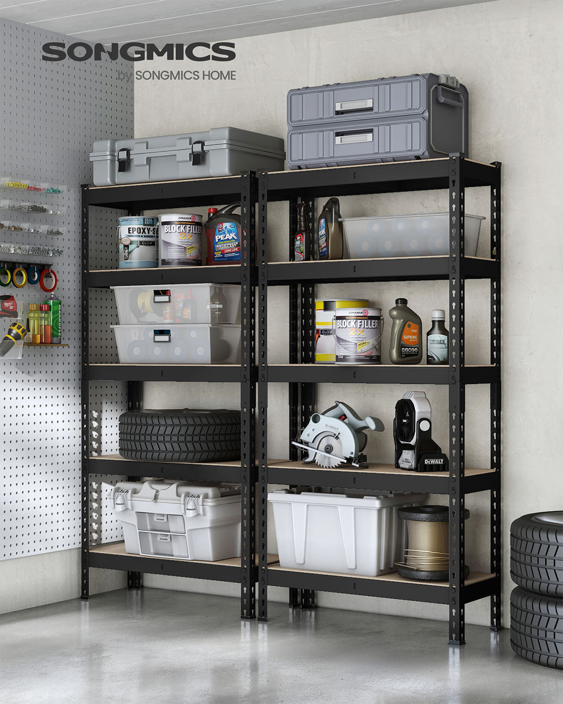 Schwerlastregal 2er Set mit 5 Ablagen 30 x 75 x 150 cm schwarz