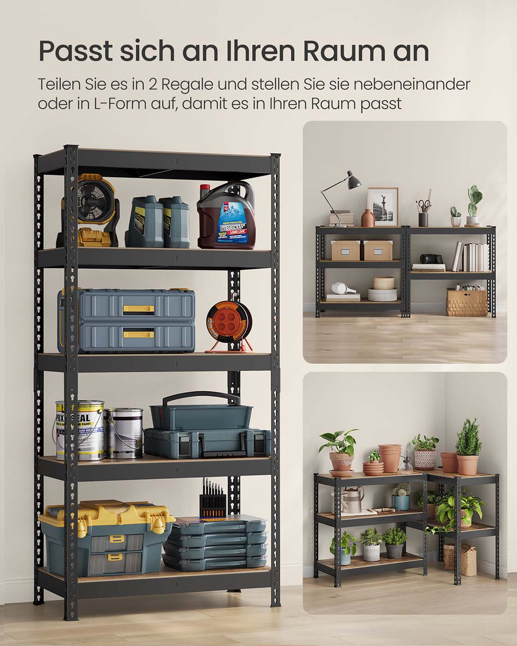 Schwerlastregal mit 5 Ablagen 45 x 90 x 180 cm vintagebraun