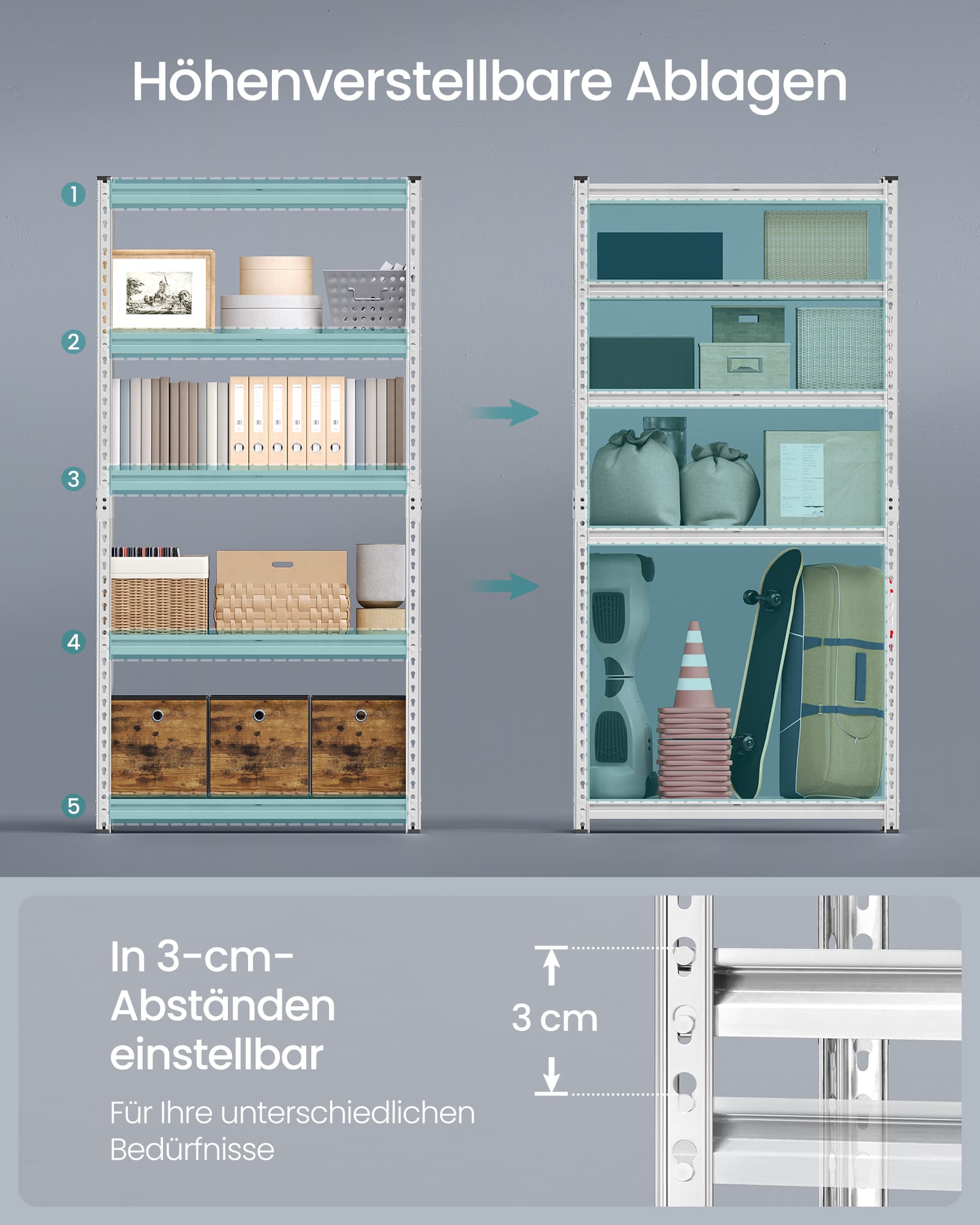 Schwerlastregal mit 5 Ablagen 40 x 90 x 180 cm silbern