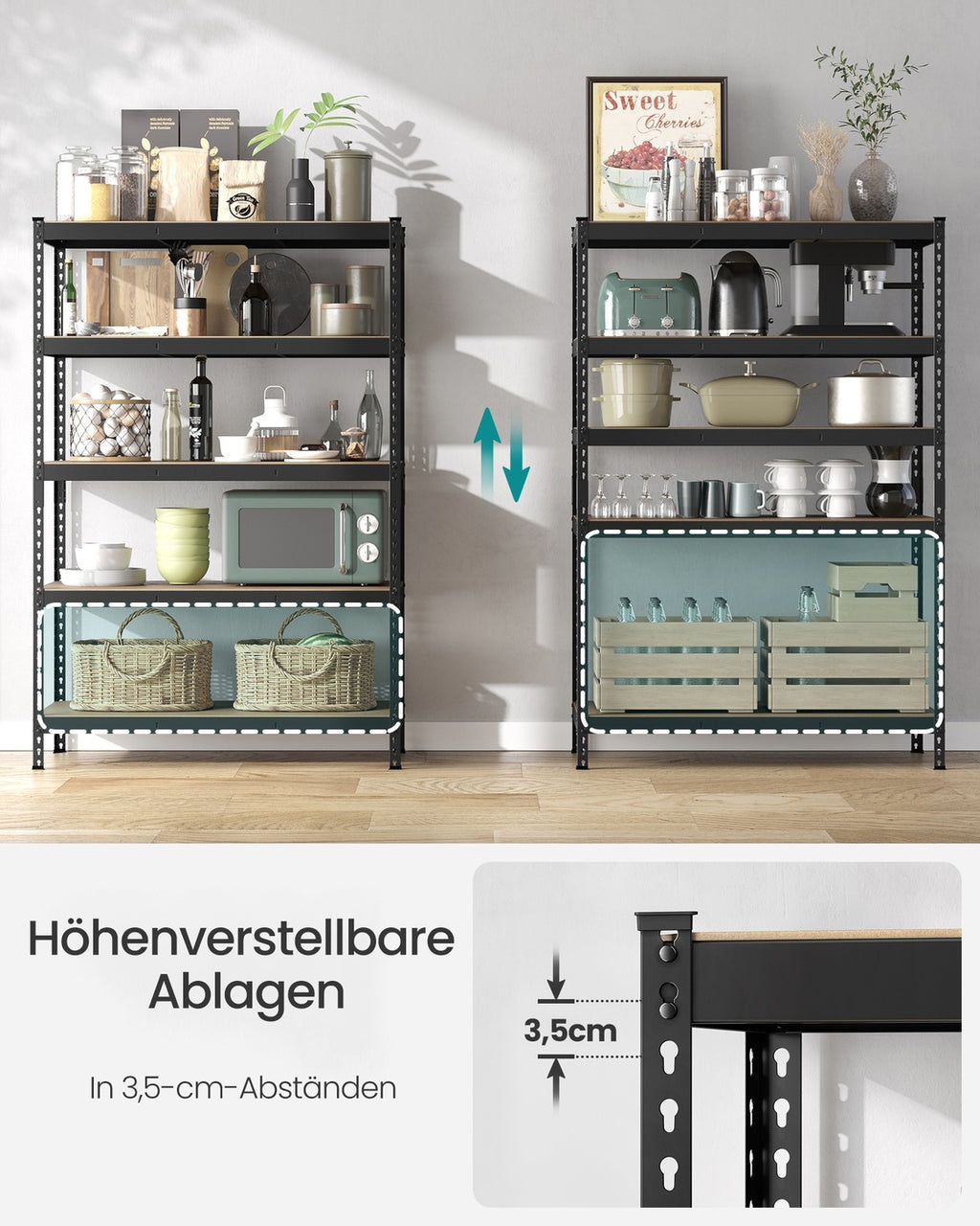 Schwerlastregal mit 5 Ablagen 60 x 120 x 180 cm schwarz