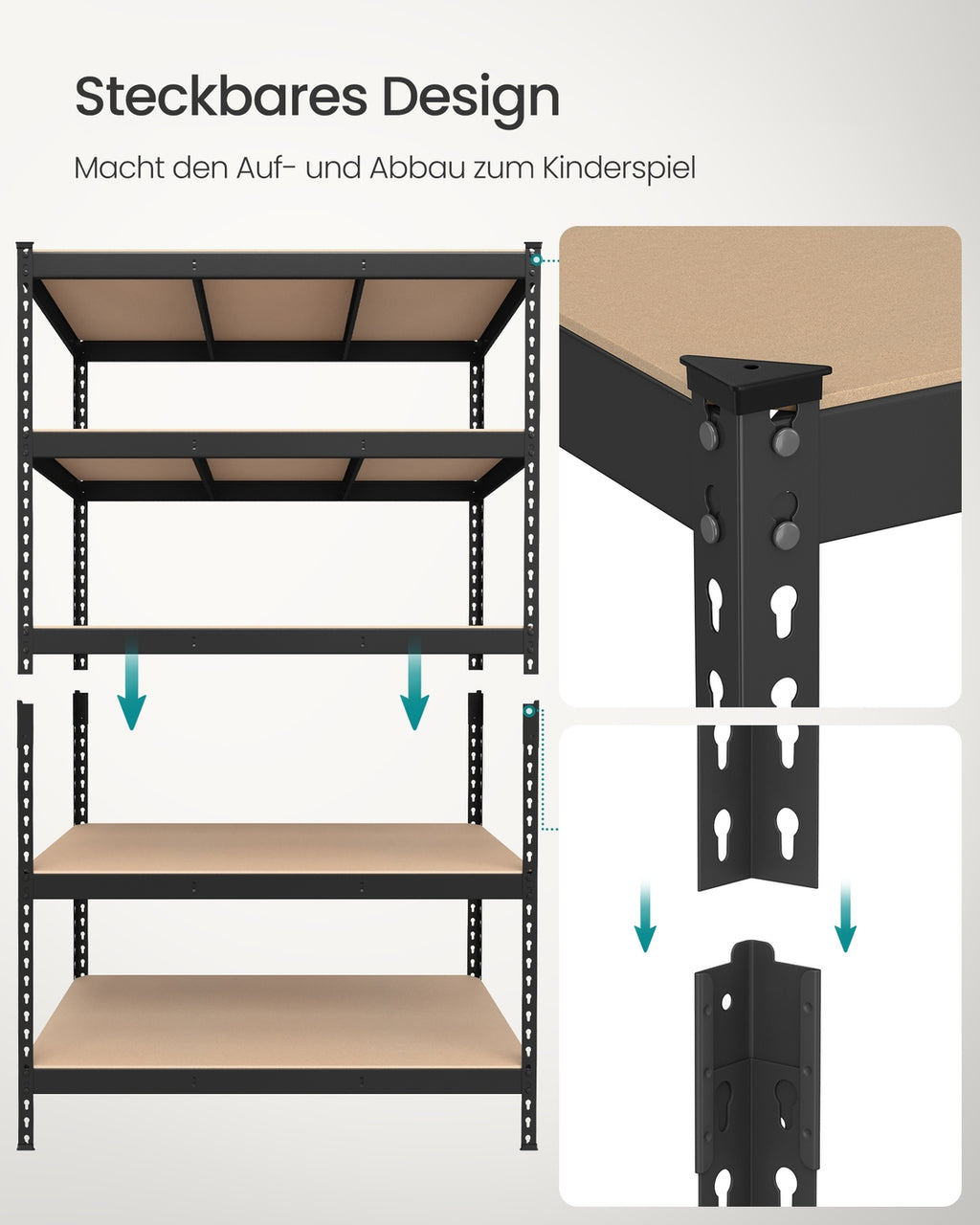 Schwerlastregal mit 5 Ablagen 60 x 120 x 180 cm schwarz