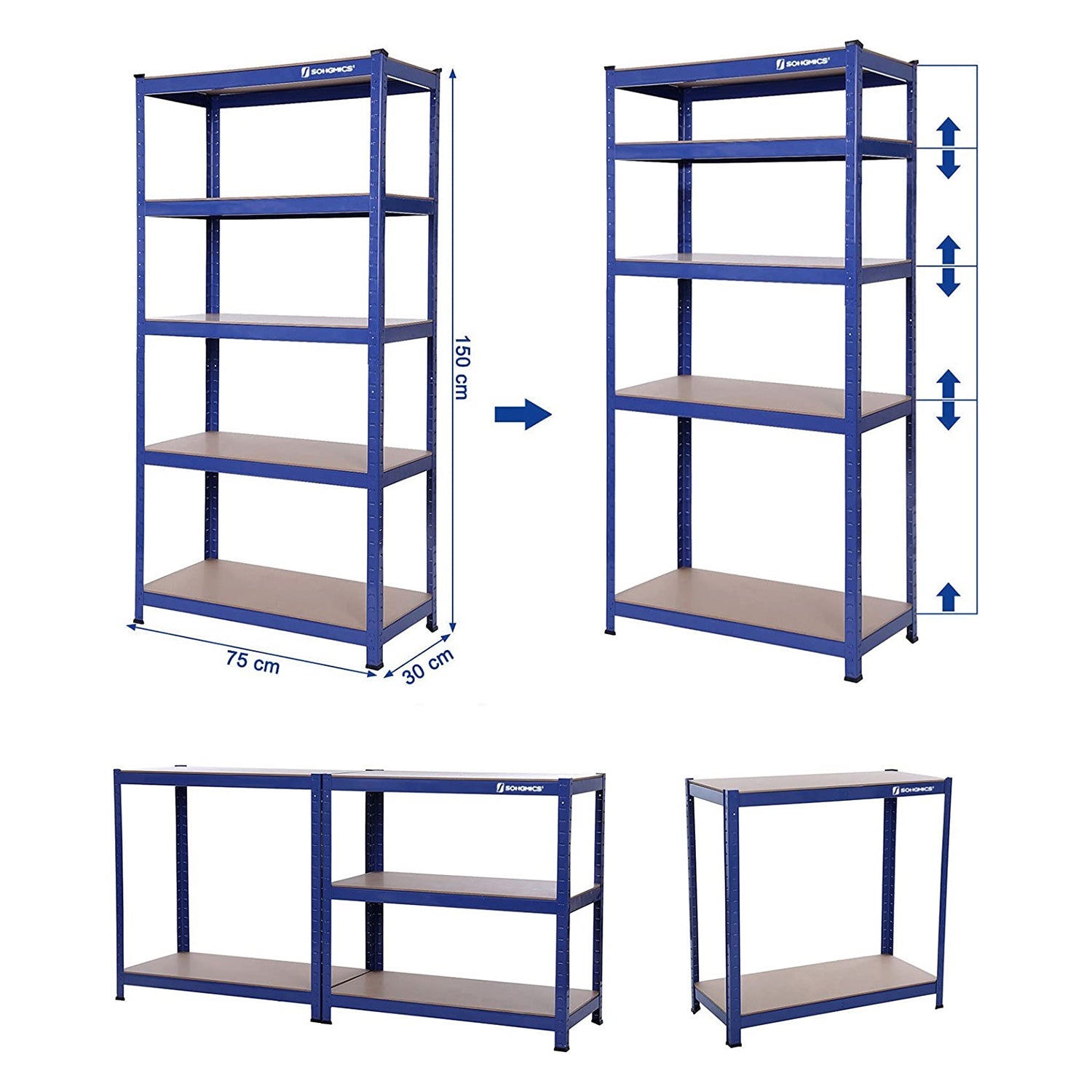 2er Set Schwerlast-Regal 150 cm hoch blau