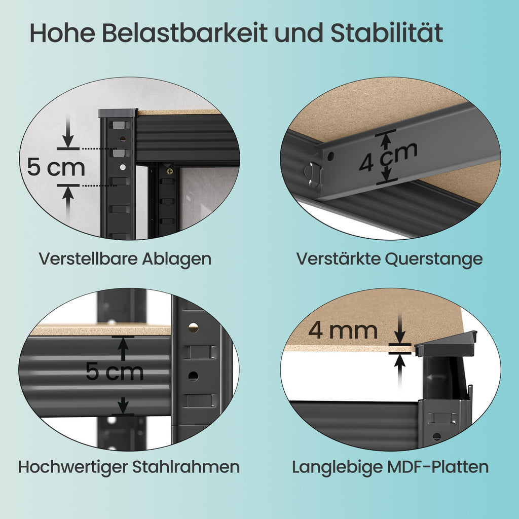 Schwerlastregal, Lagerregal, 40 x 90 x 180 cm