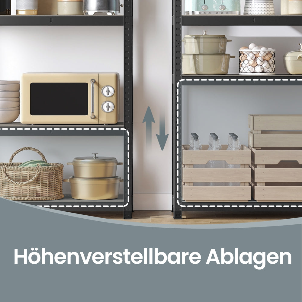 Schwerlastregal 5 Ebenen, 2er Set, Standregal mit Stahlrahmen