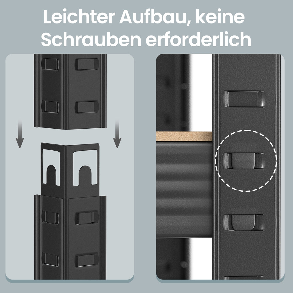 Schwerlastregal 5 Ebenen, 2er Set, Standregal mit Stahlrahmen