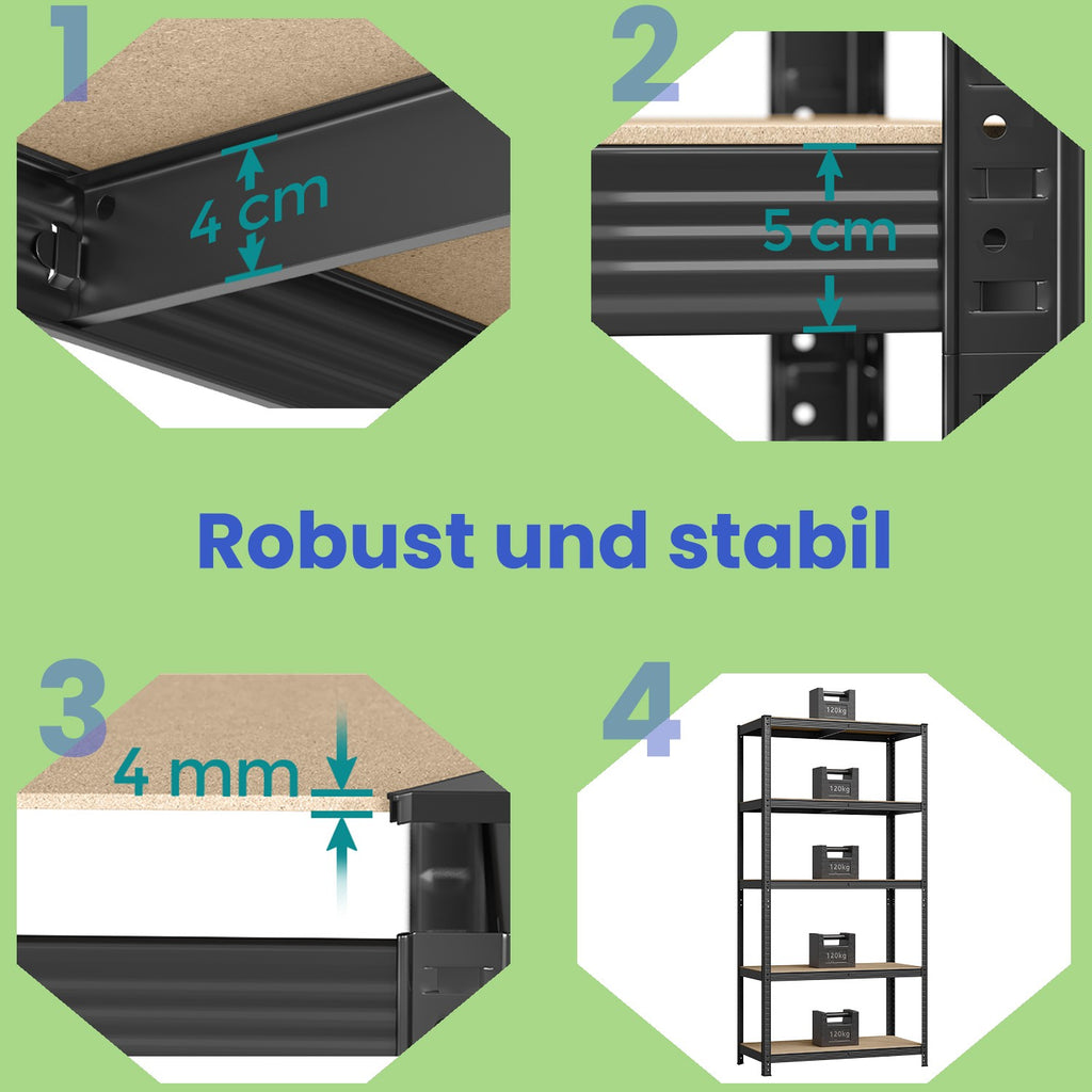 Schwerlastregal 2er Set, Lagerregal, 50 x 100 x 200 cm