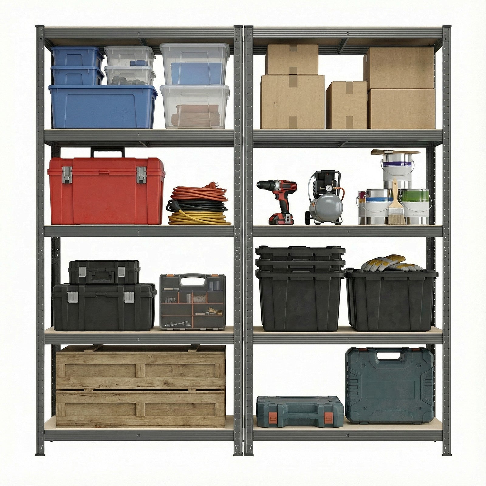 2er Set Lagerregal 200 cm hoch grau