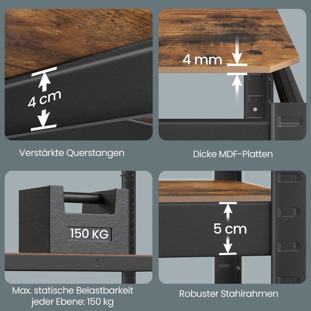 Lagerregal 5 Ebenen, Standregal 60 x 120 x 200 cm, Regal mit verstellbaren Ablagen