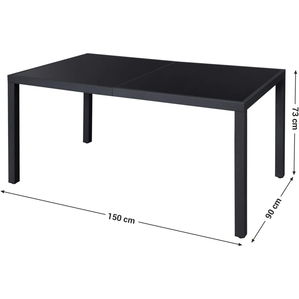 Großer Gartentisch mit Glas Schwarz