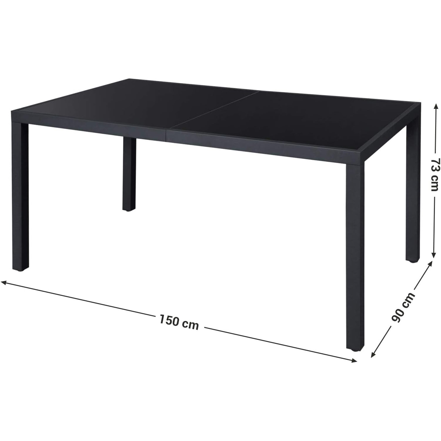 Großer Gartentisch mit Glas Schwarz