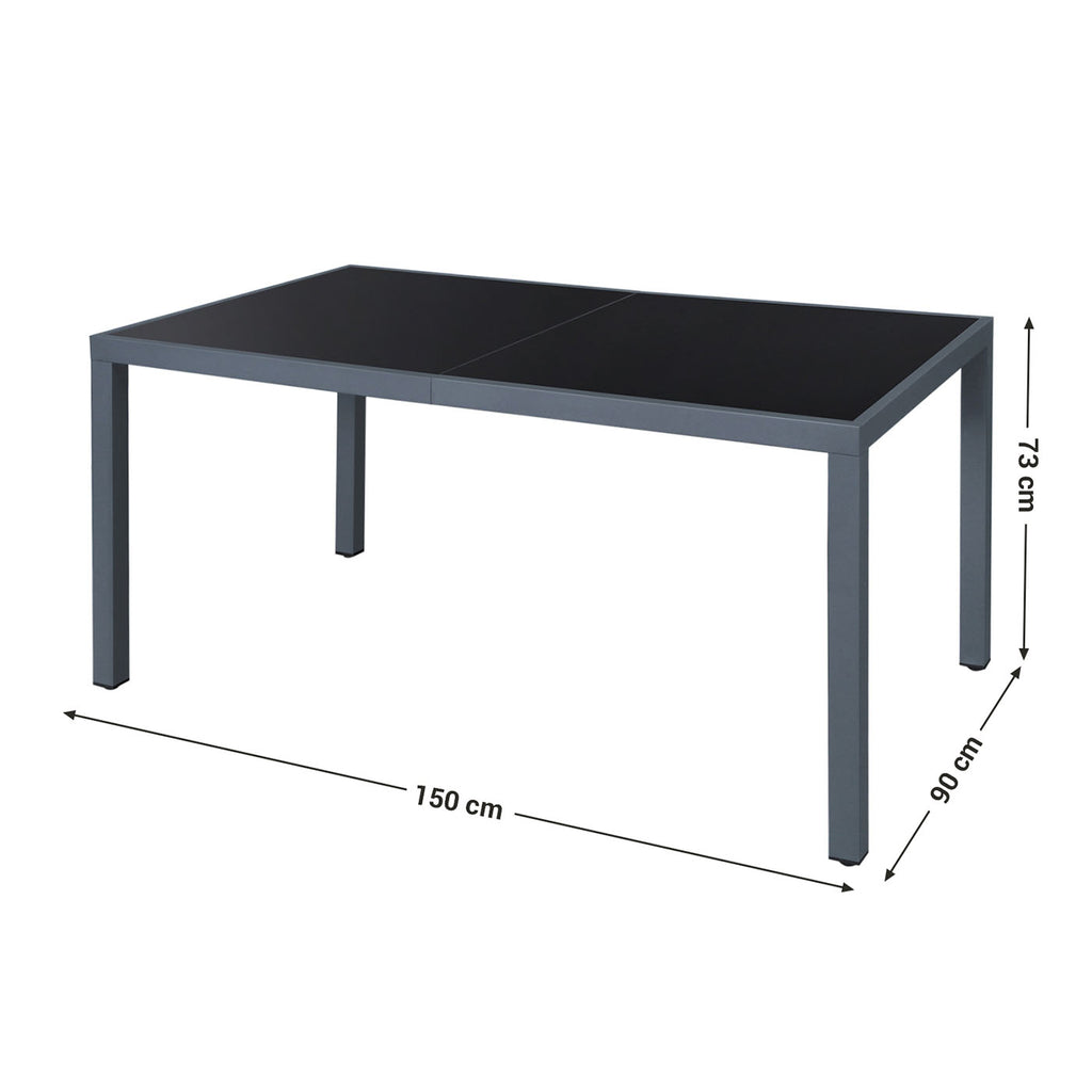 Großer Gartentisch mit Glas Grau