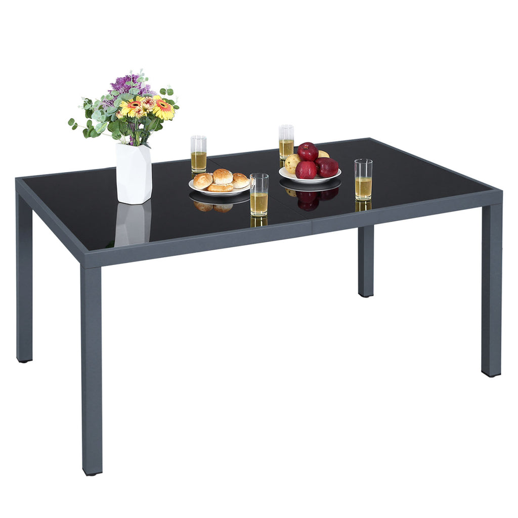 Großer Gartentisch mit Glas Grau
