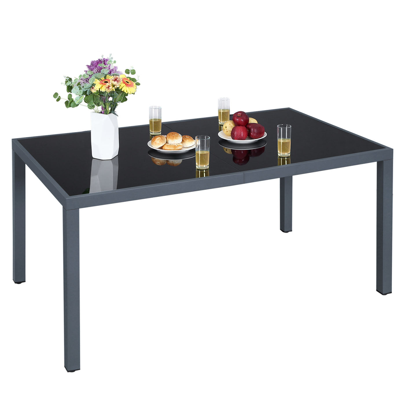 Großer Gartentisch mit Glas Grau