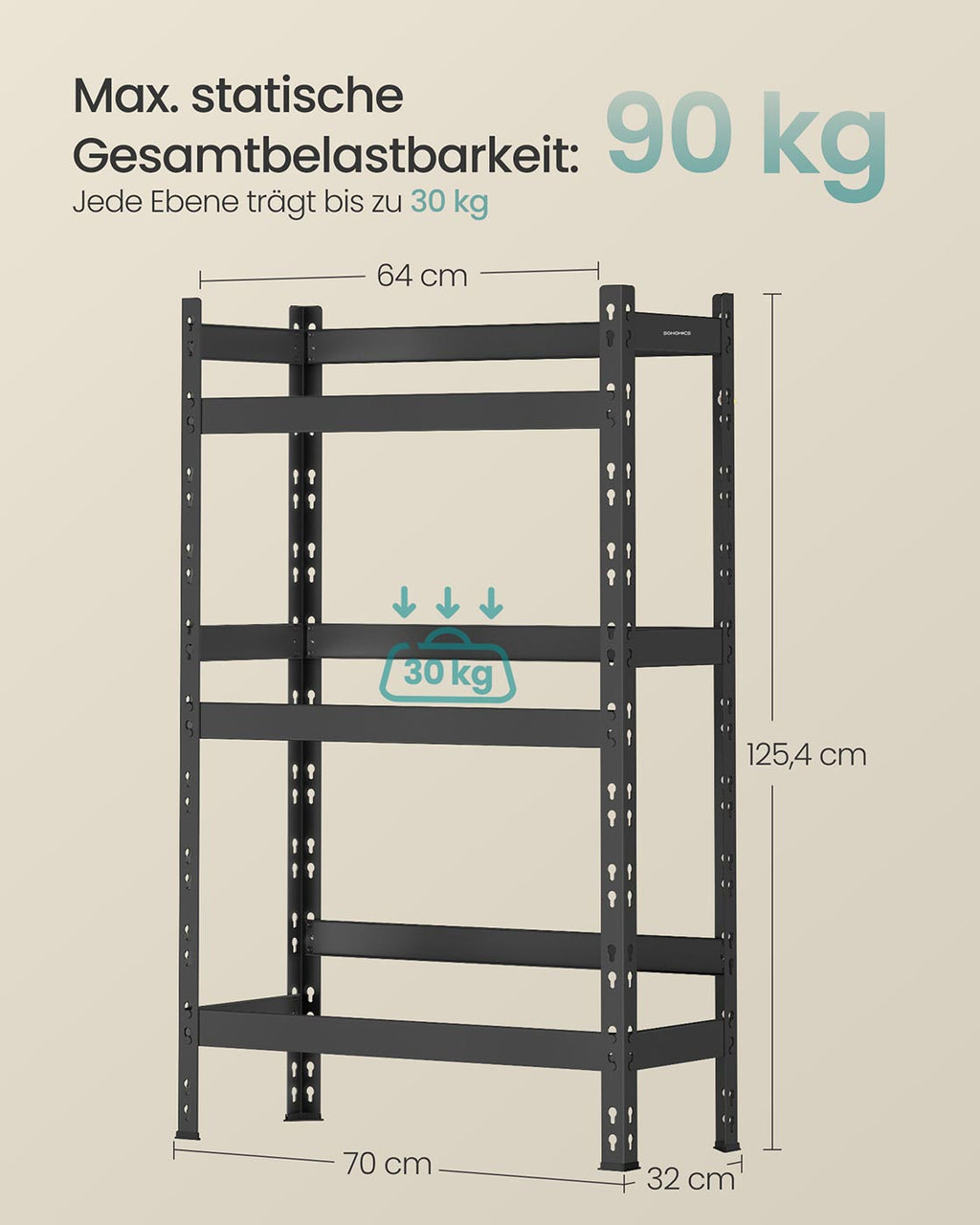Getränkeregal aus Stahl mit 3 Ebenen tintenschwarz