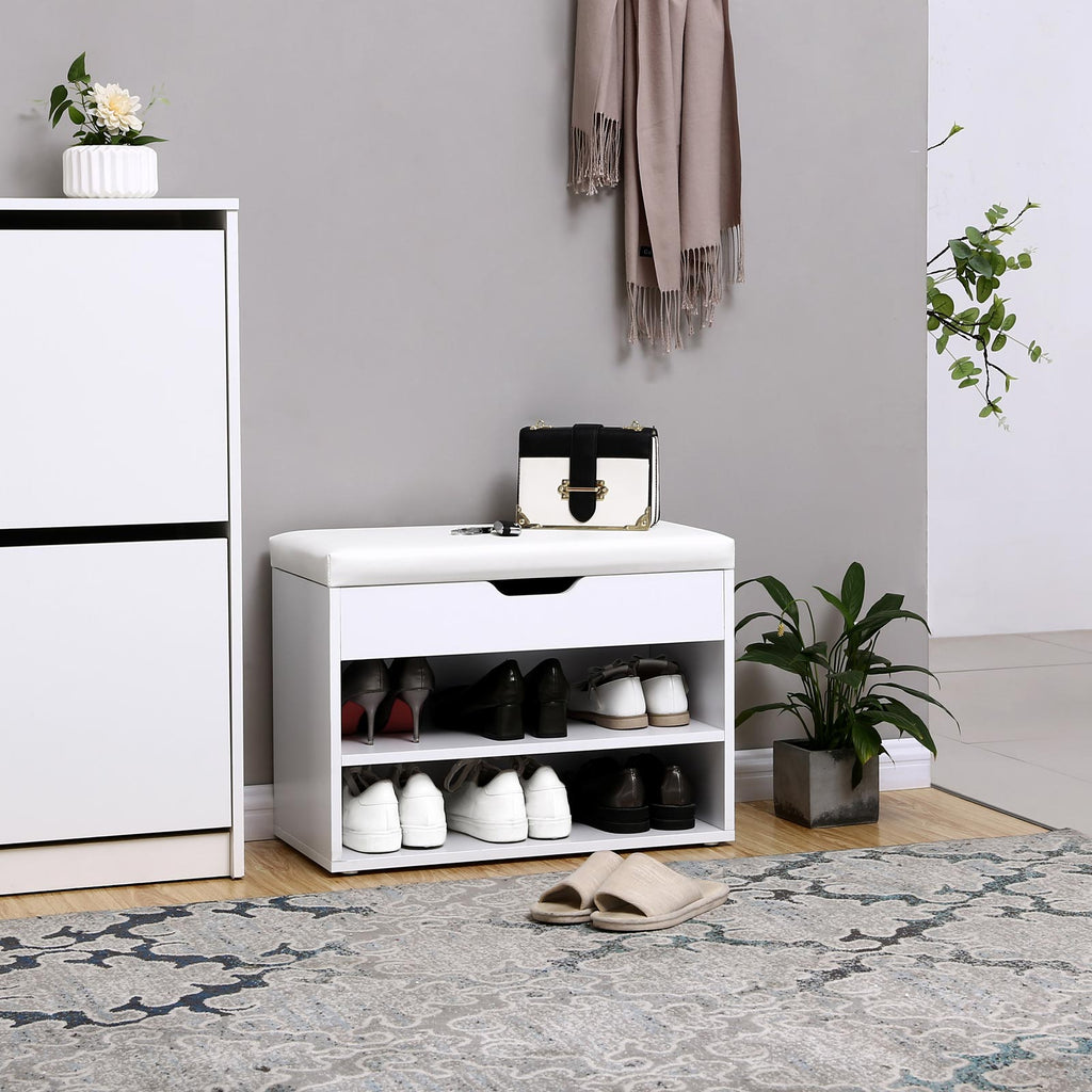Gepolsterte Schuhbank 2 Fächer Weiß